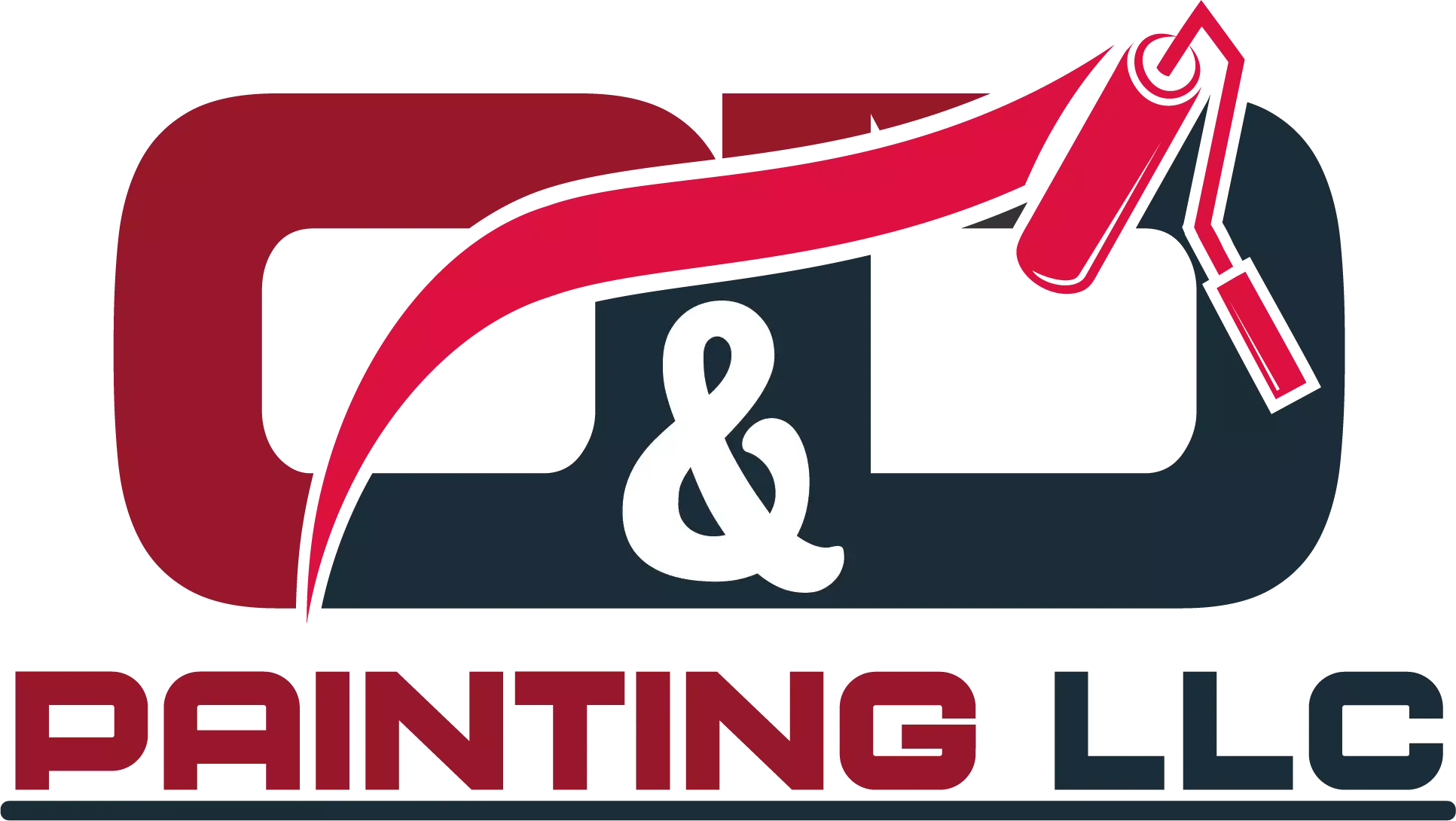 Logo for C&D Painting LLC, red and dark blue letters with a paint roller in the center.