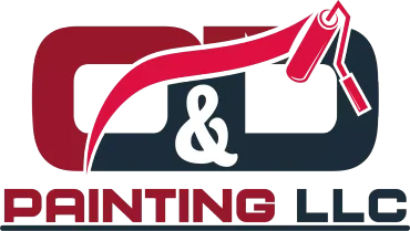 Logo for C&D Painting LLC, red and dark blue letters with a paint roller in the center.