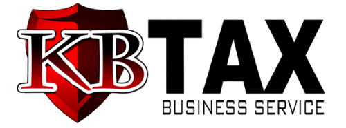Logo of KB Tax Business Service: Red shield with white-outlined letters 