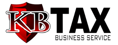 Logo of KB Tax Business Service: Red shield with white-outlined letters 