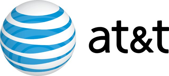 AT&T logo: a blue and white globe beside the lowercase text 