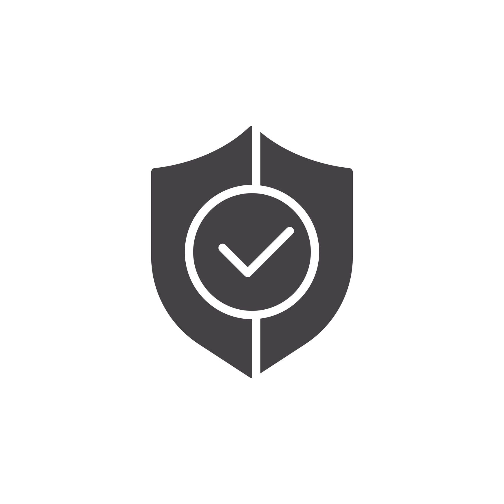 Shield with check mark inside circle, symbolizing security and approval.