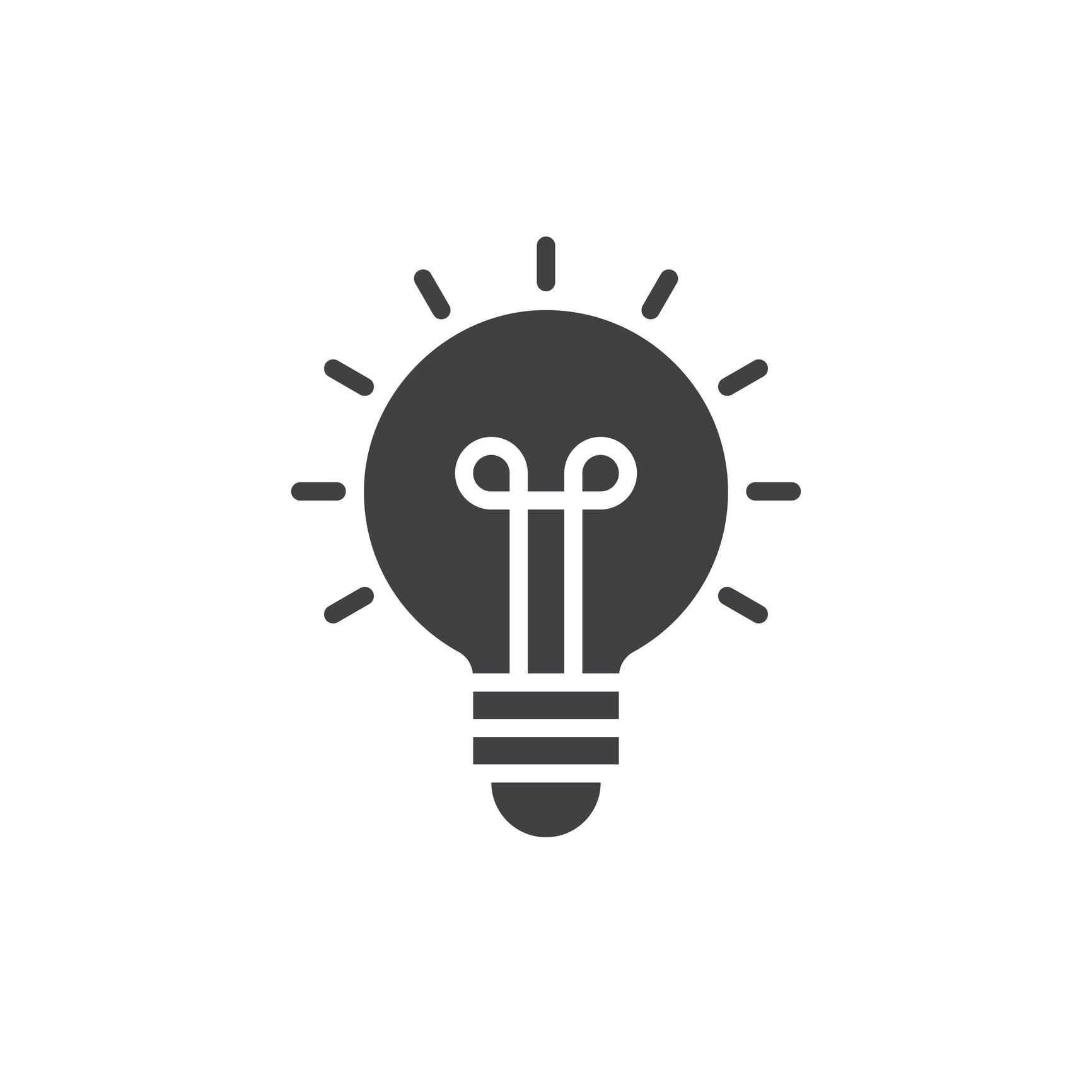 Lightbulb icon, radiating light.
