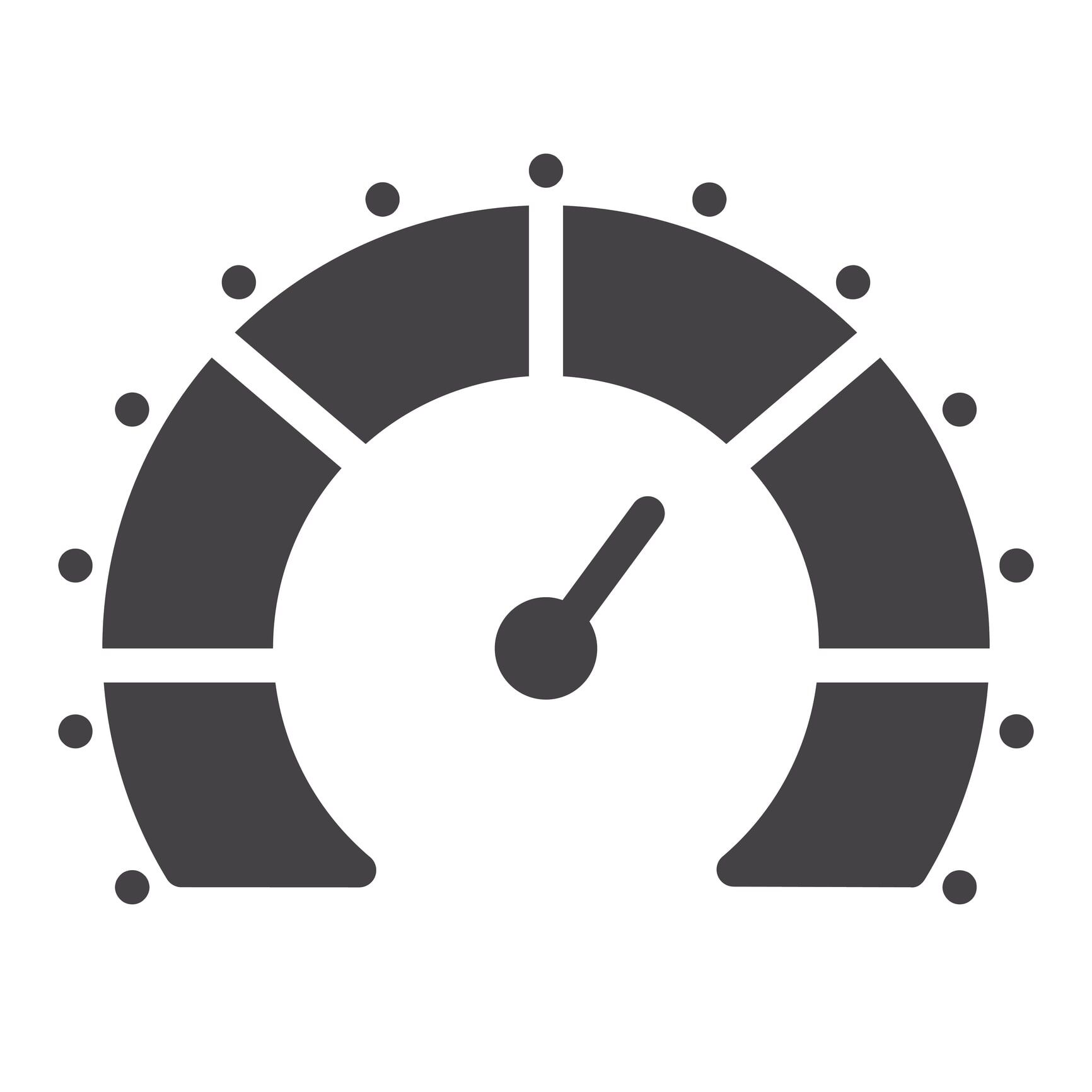 Speedometer gauge indicating a moderate level.