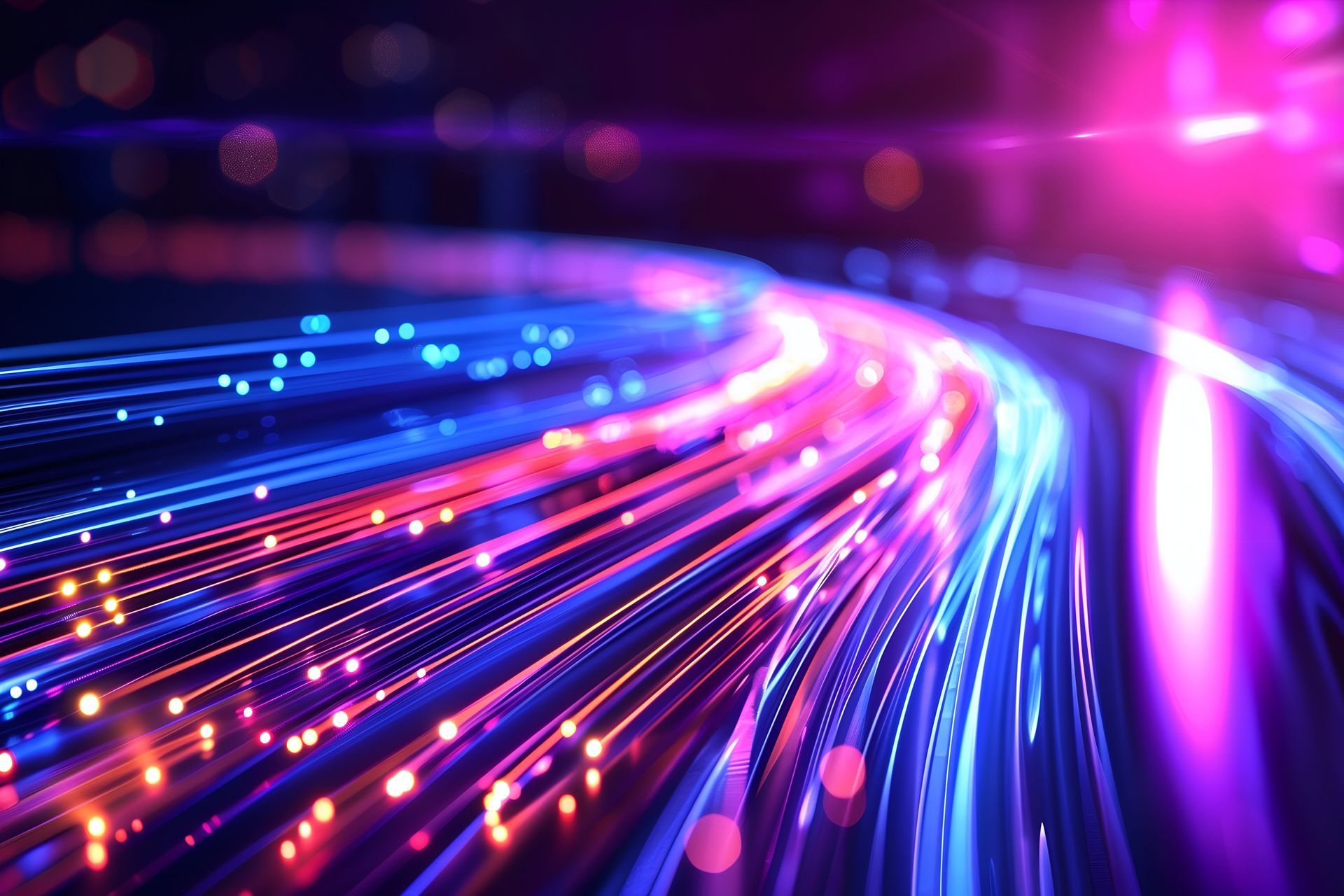 Abstract digital data flow in neon pink and blue for modern internet access service visuals.