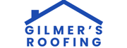 Blue logo with a house shape above the words "GILMER'S ROOFING" in blue font.