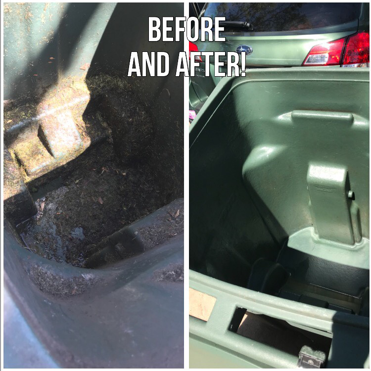 A before and after photo of a car trunk