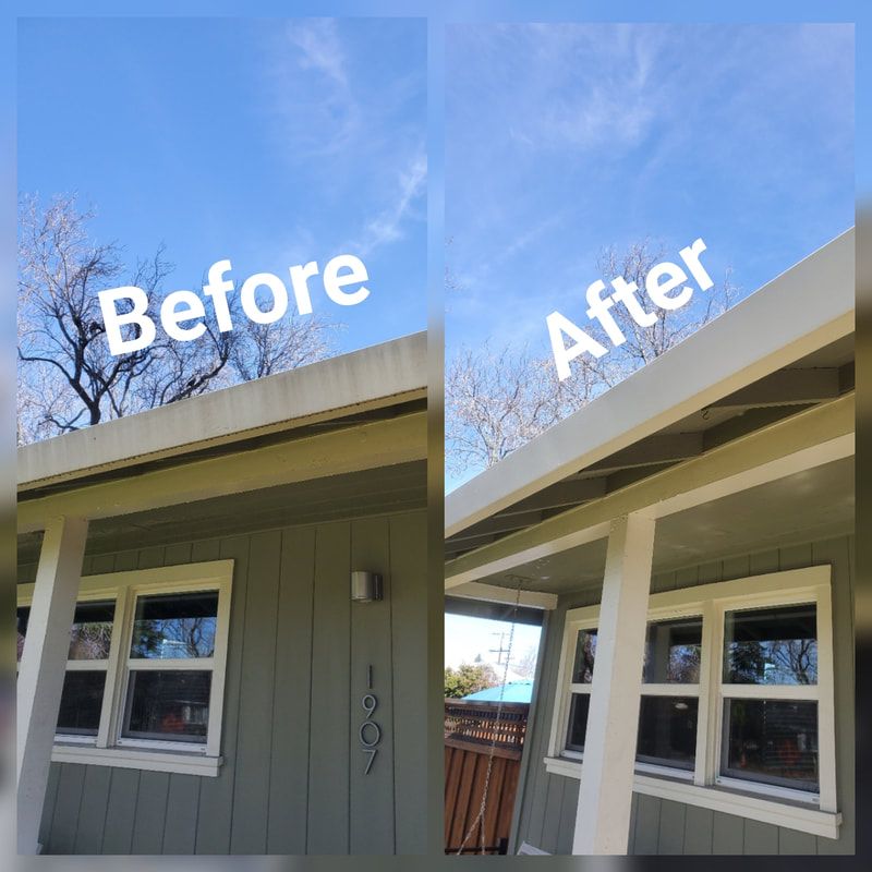 A before and after picture of a house roof