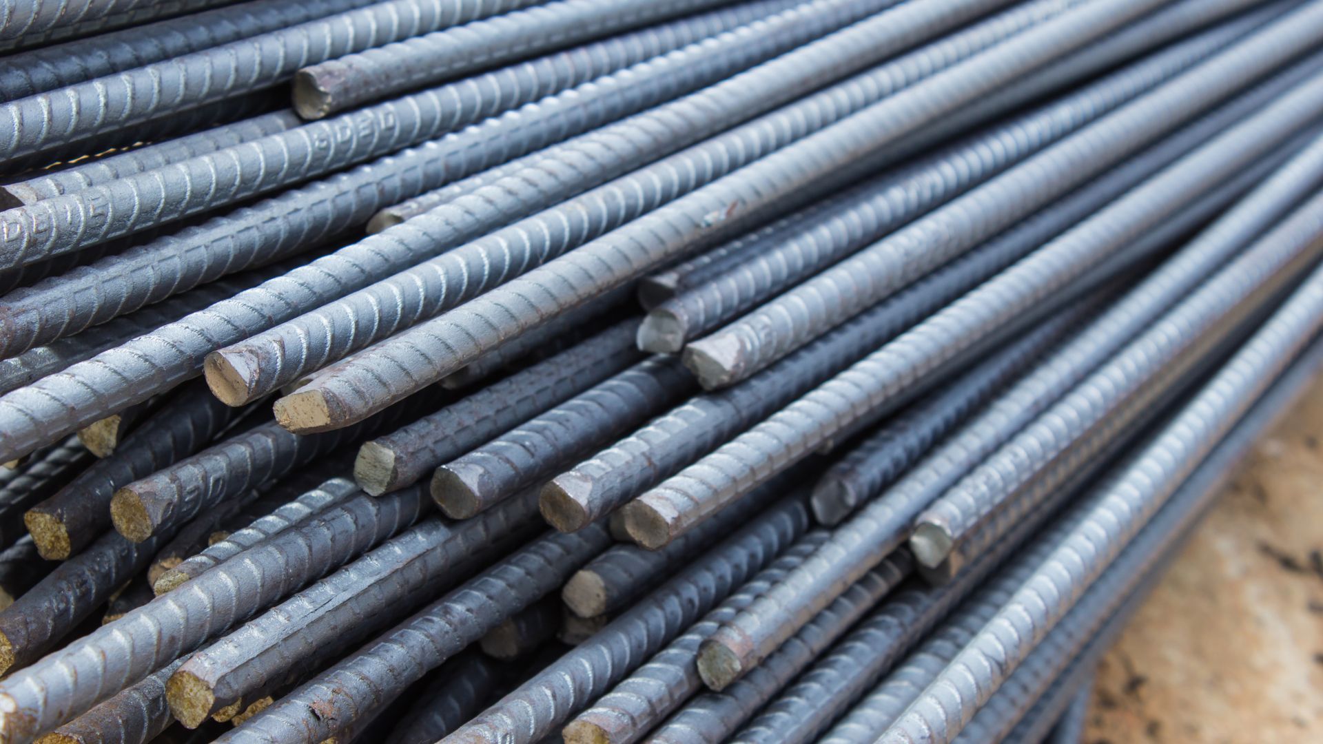 A bunch of steel bars are stacked on top of each other