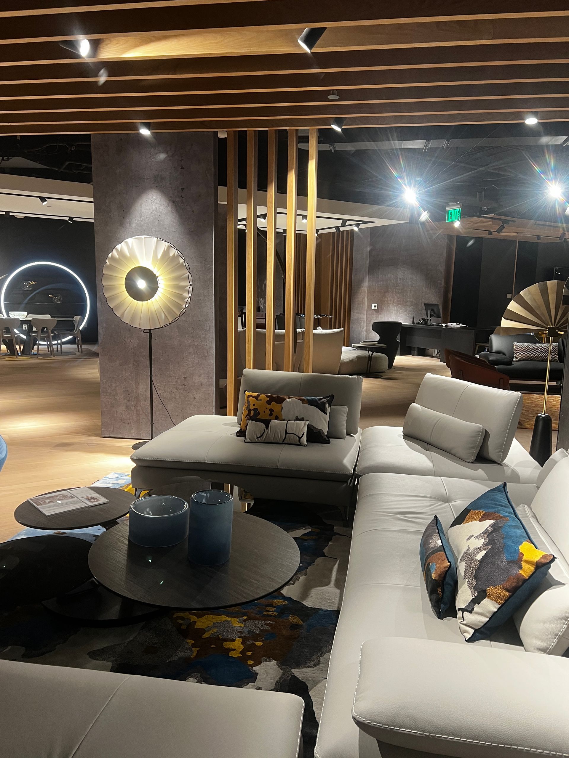 A living room filled with furniture and a lamp.