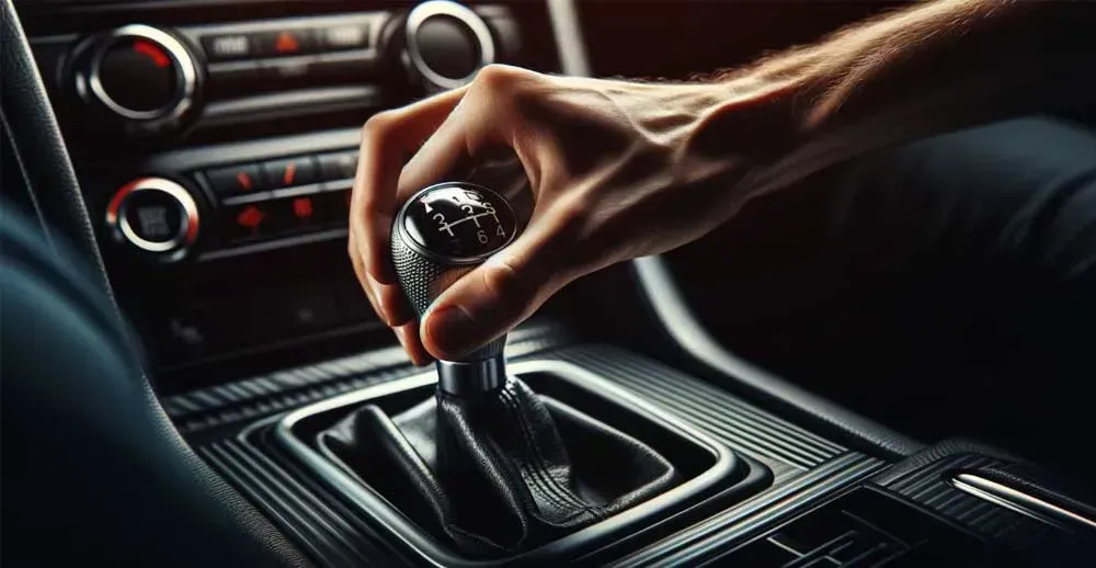 A man is changing gears in a car.