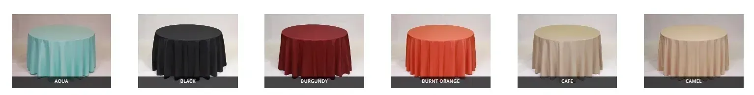 Arrangement of six colorful round ottomans in teal, black, red, orange, beige, and tan.