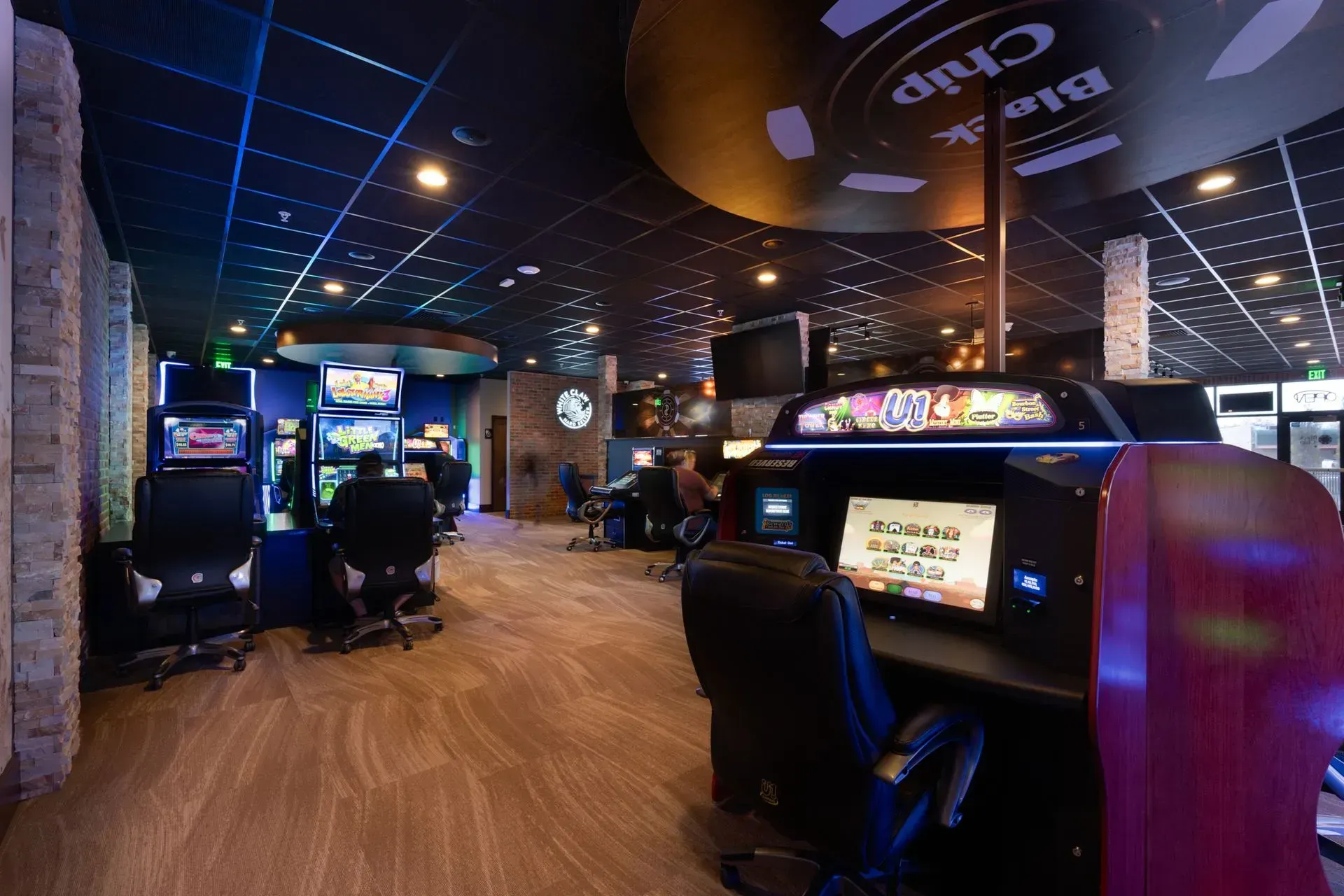 A casino with a sign that says chip on it