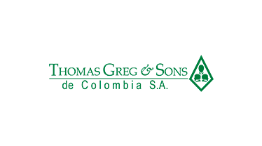 Logotipo de Thomas Greg & Sons de Colombia SA, texto verde y rombo con cifras.