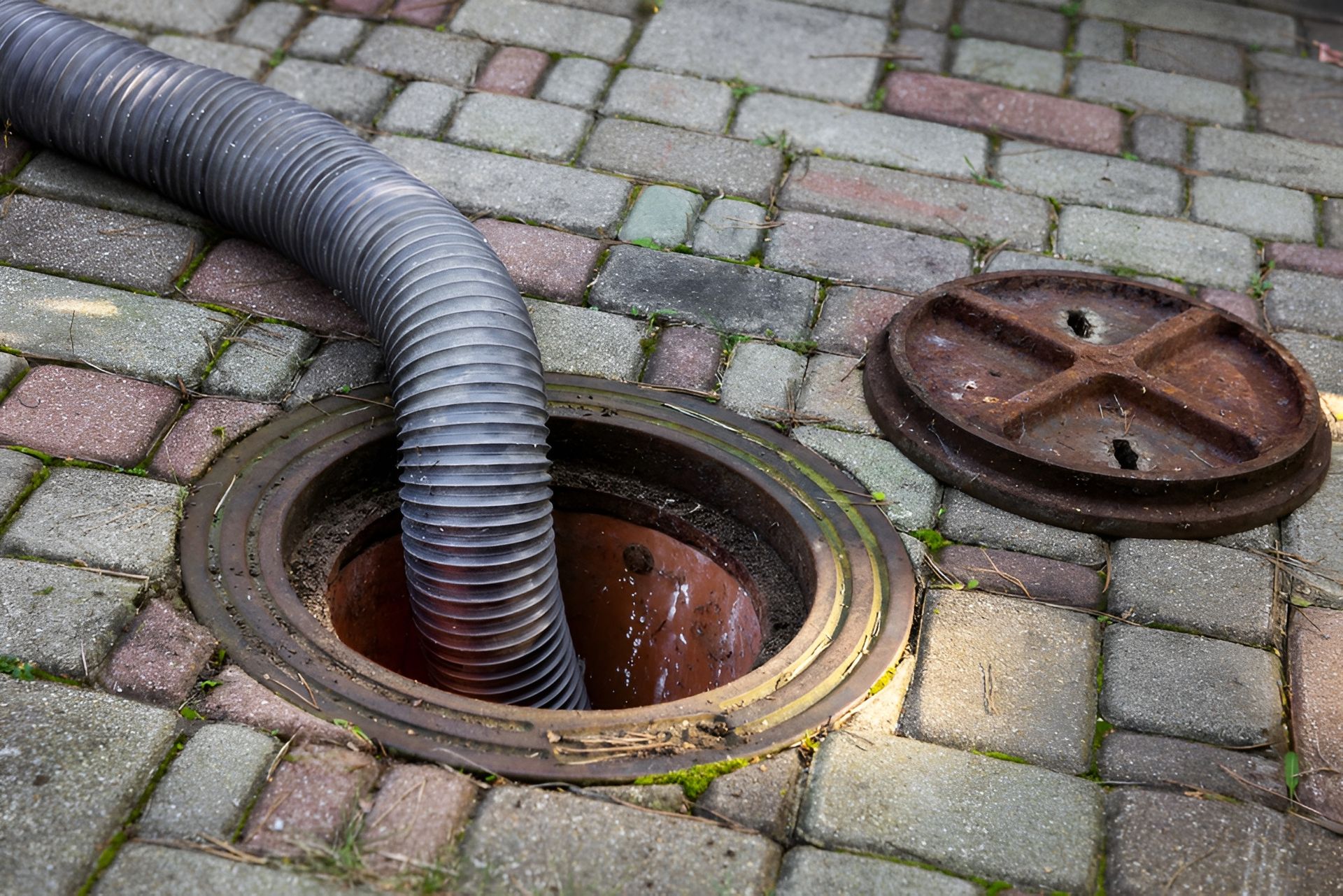 Sewer Drain Open With Hose Inserted — Paap's Cleansing Services in Burrum Heads, QLD