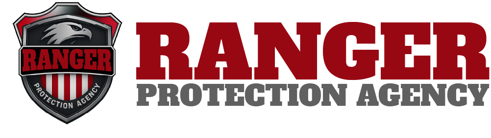 Logo of Ranger Protection Agency. Shield emblem with eagle and stripes. Red text: RANGER. Grey text: PROTECTION AGENCY.