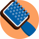 a blue brush with dots on it is in a circle on an orange background .