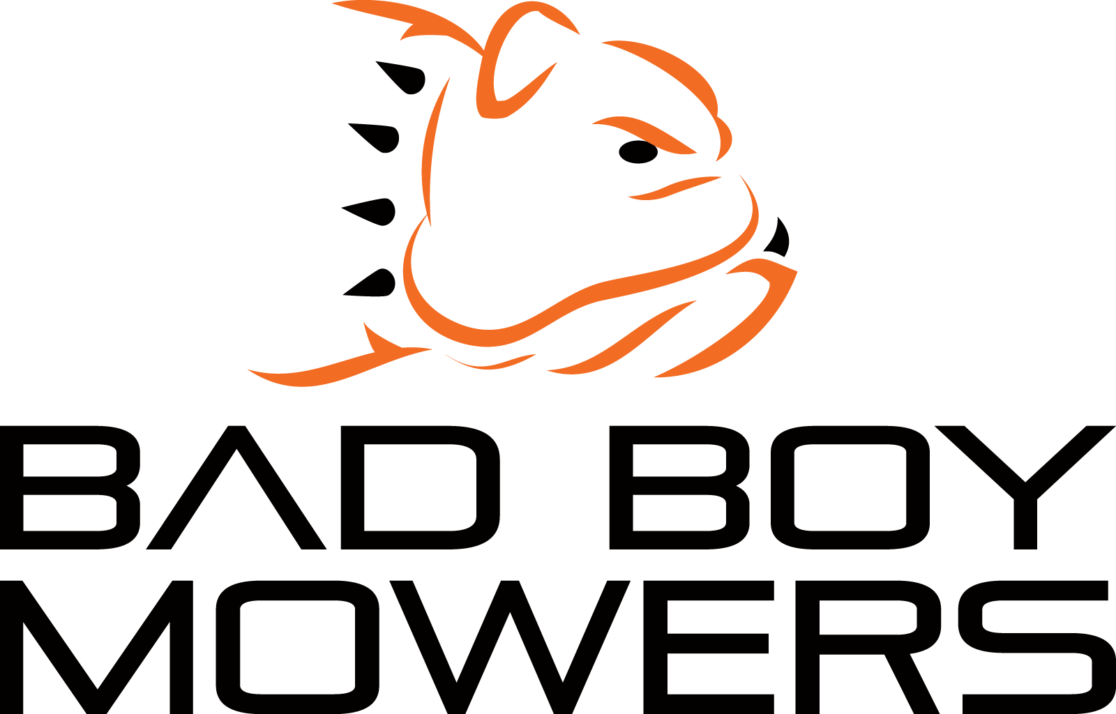 Orange and black bulldog logo above the words “BAD BOY MOWERS”
