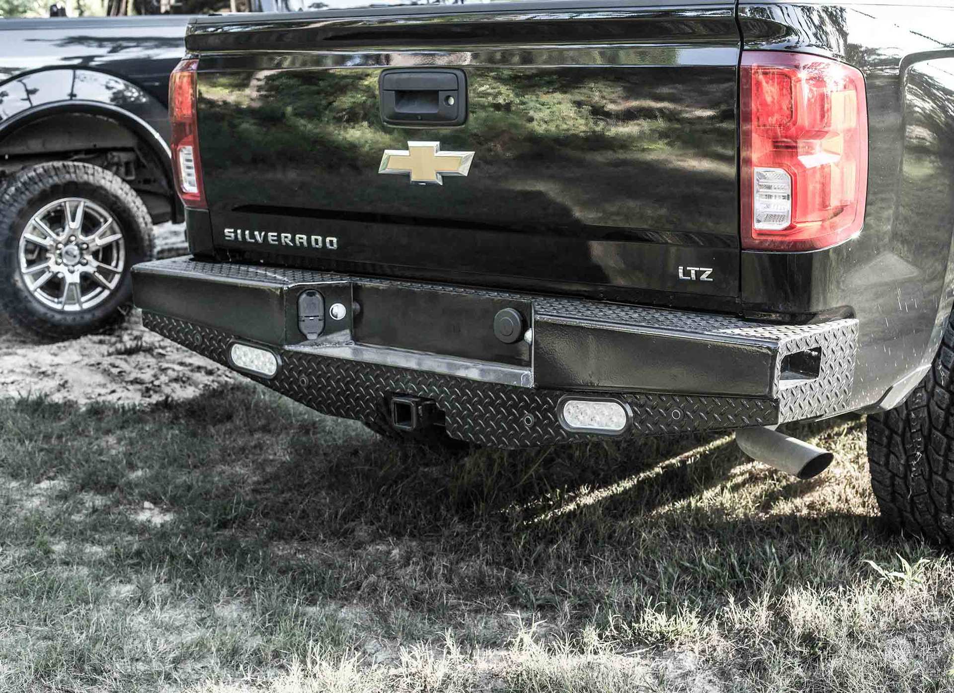 ranch hand rear bumper on black chevy pickup