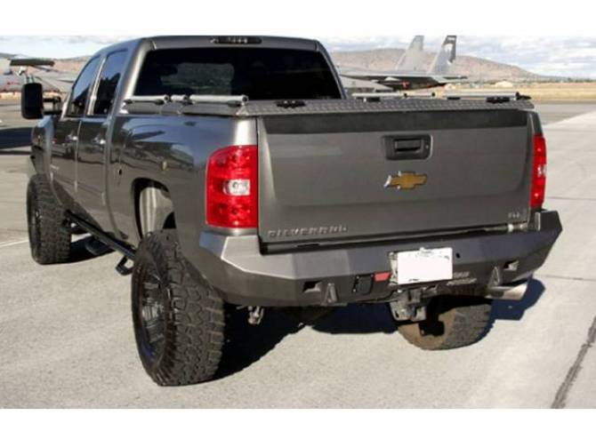 grey Chevy Silverado pickup truck with matching rear bumper