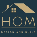 The logo for HOM Design and Build shows a house with a roof.