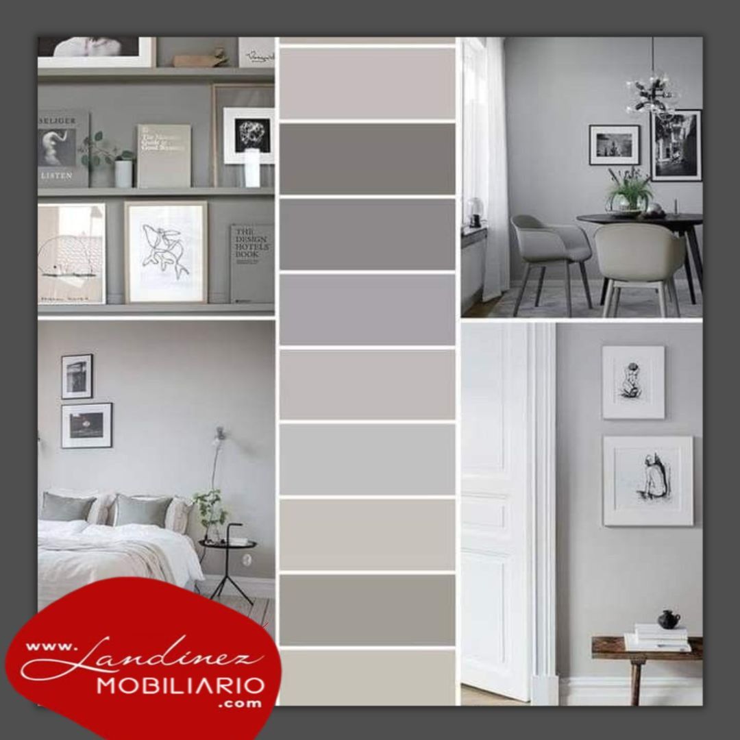 Un mood board monocromático de diseño de interiores. Presenta varios tonos de gris y escenas de interiores.