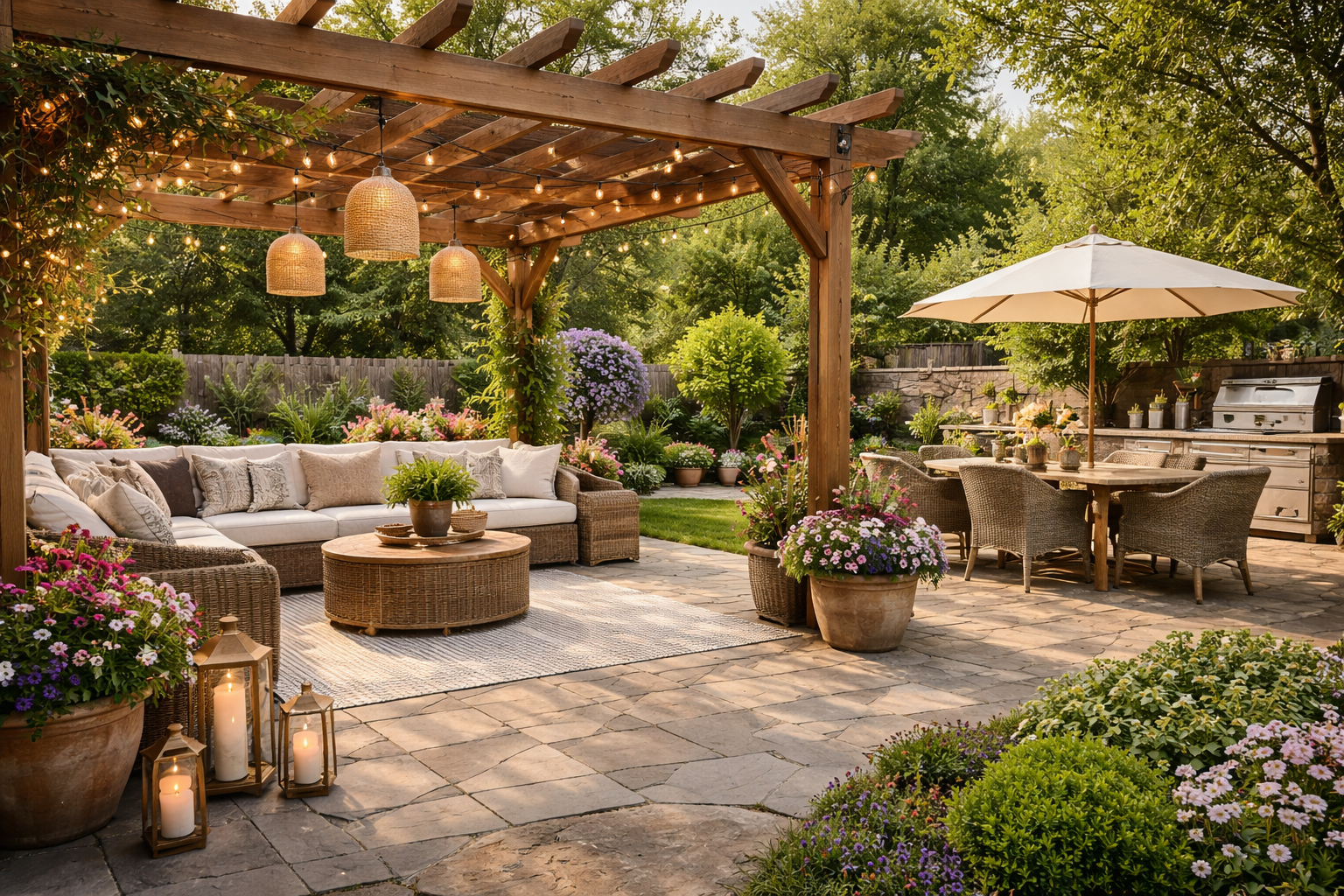 A man is using a high pressure washer to clean a wooden deck.