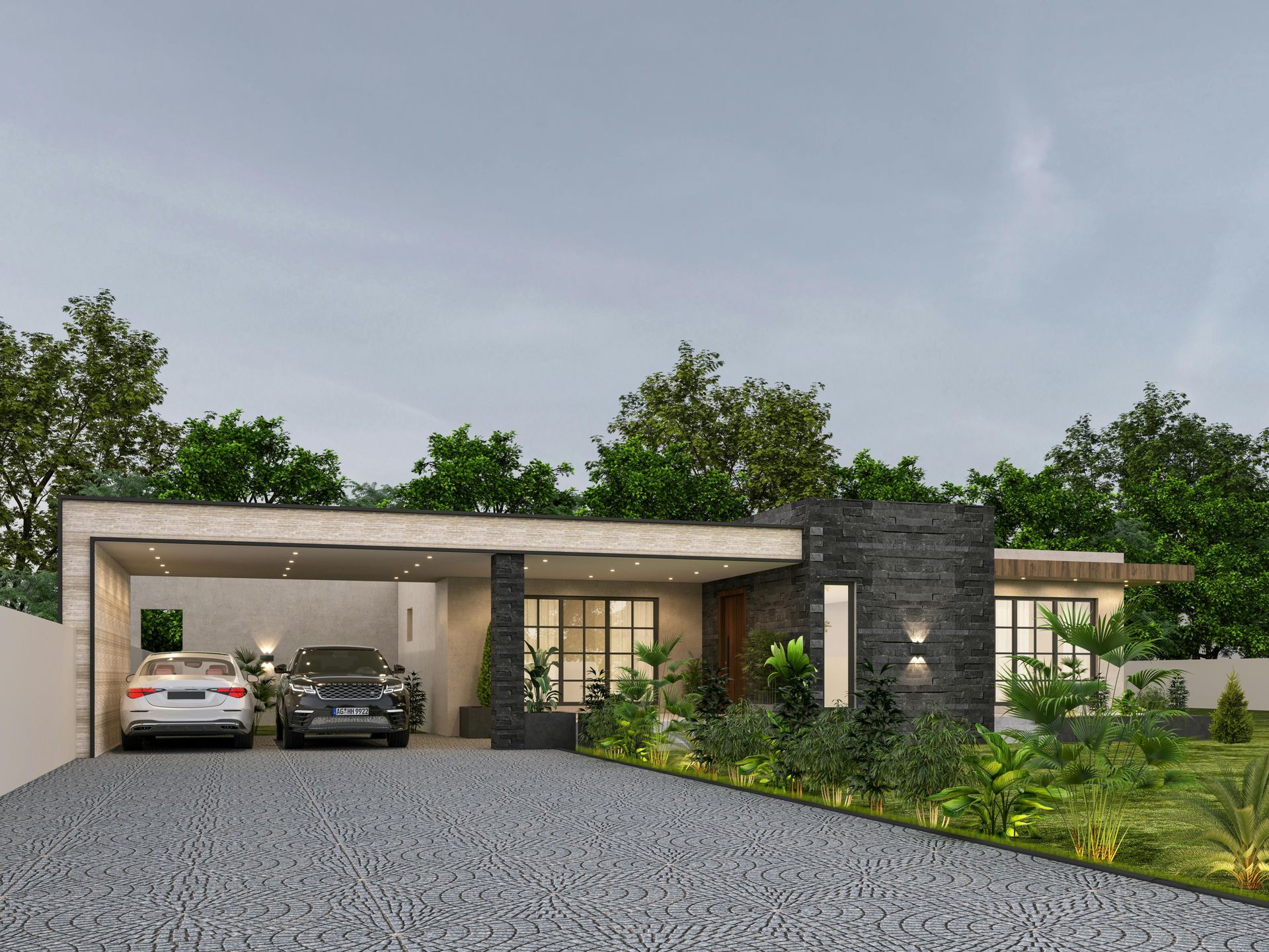 Person in blue shirt and boots power washes a wet concrete surface with a truck in the background.
