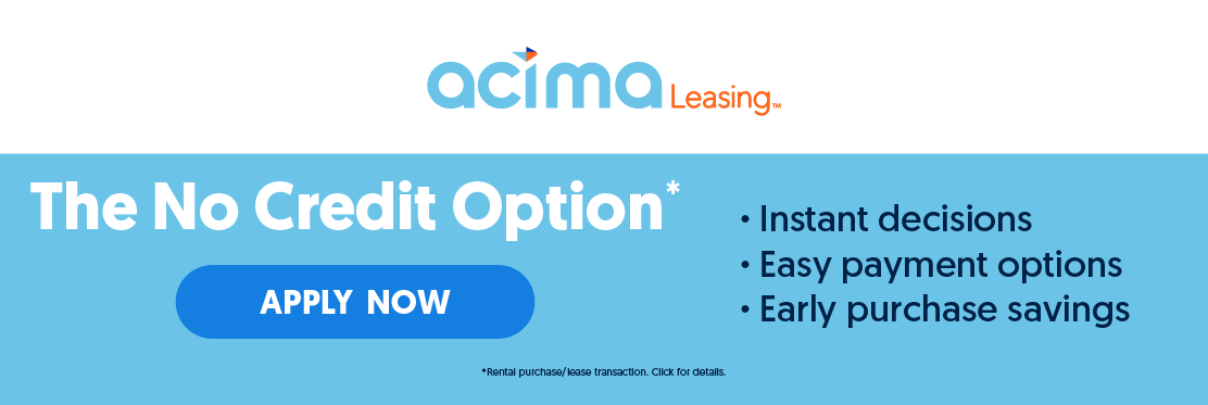 An advertisement for a no credit option from acima leasing