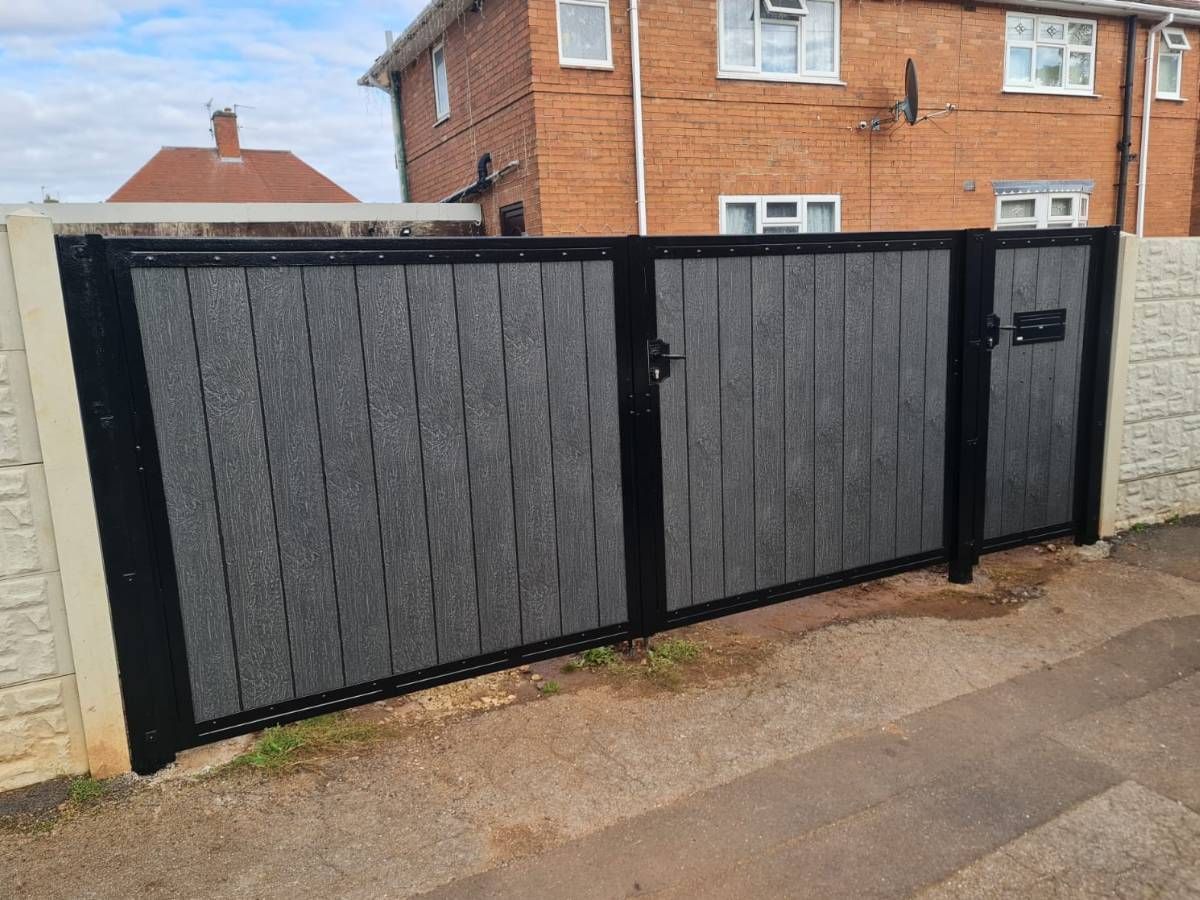 Metal Gates & Railings Derby Composite driveway gates with side gate and letter box