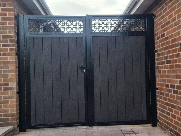 Metal Gates & Railings Derby arched composite gate with integrated composite trellis