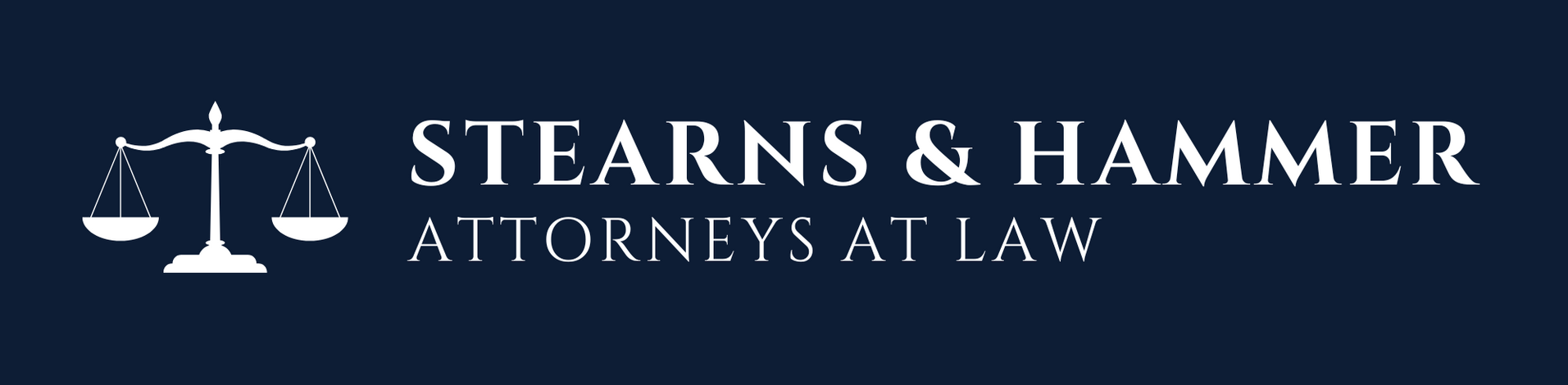 Stearns and Hammer logo with a navy background and white lettering