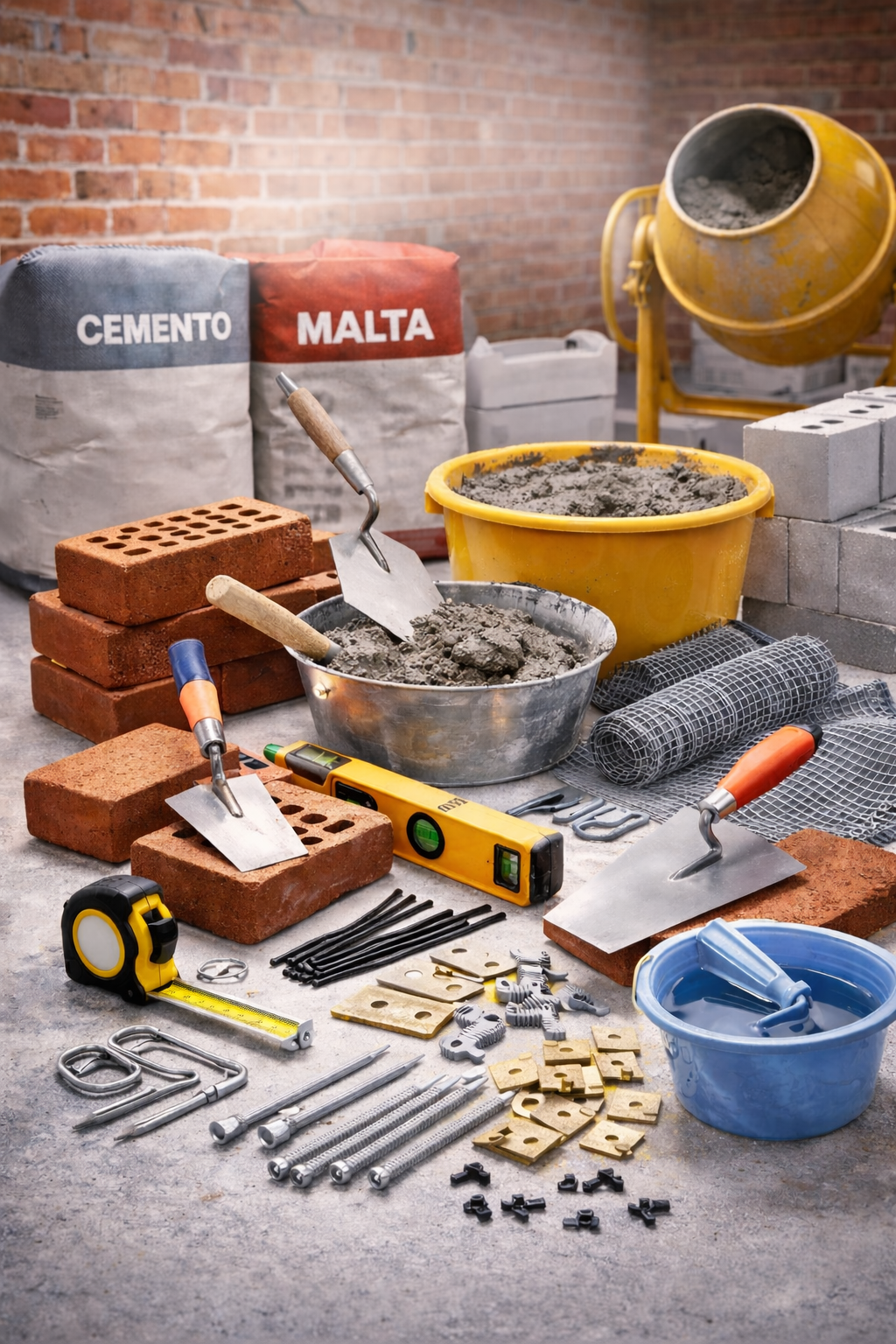 Pile di blocchi di cemento grigio, probabilmente destinati all'edilizia, all'aperto.