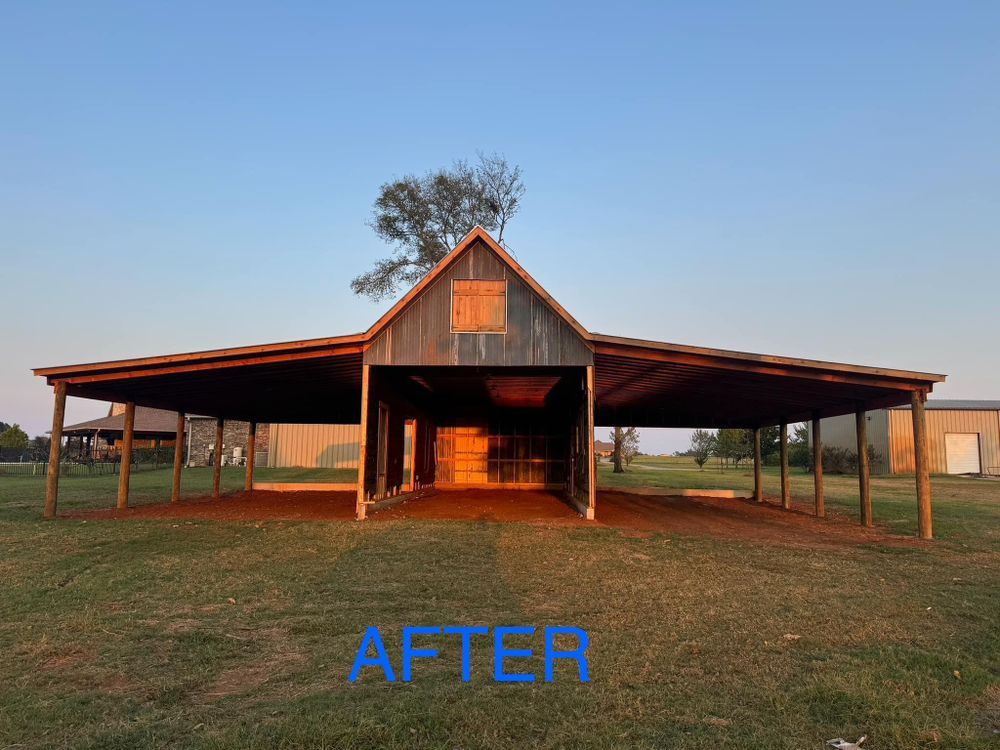 A picture of a barn with the word after on it