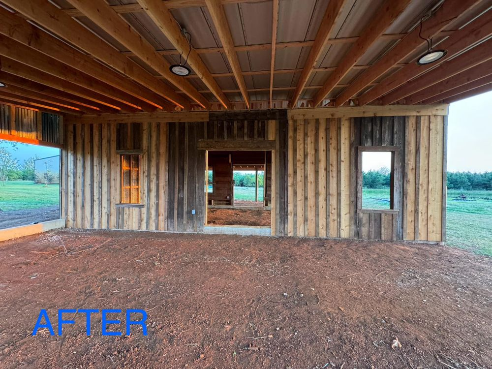 A picture of a house under construction with the words after written on the bottom