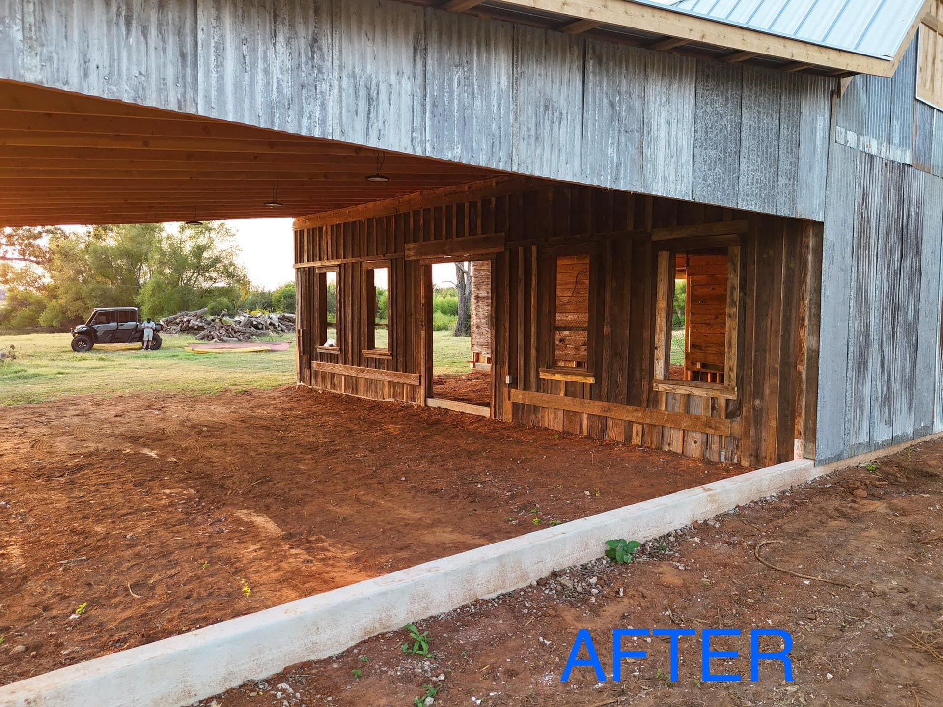 A picture of a barn being built with the word after on the bottom