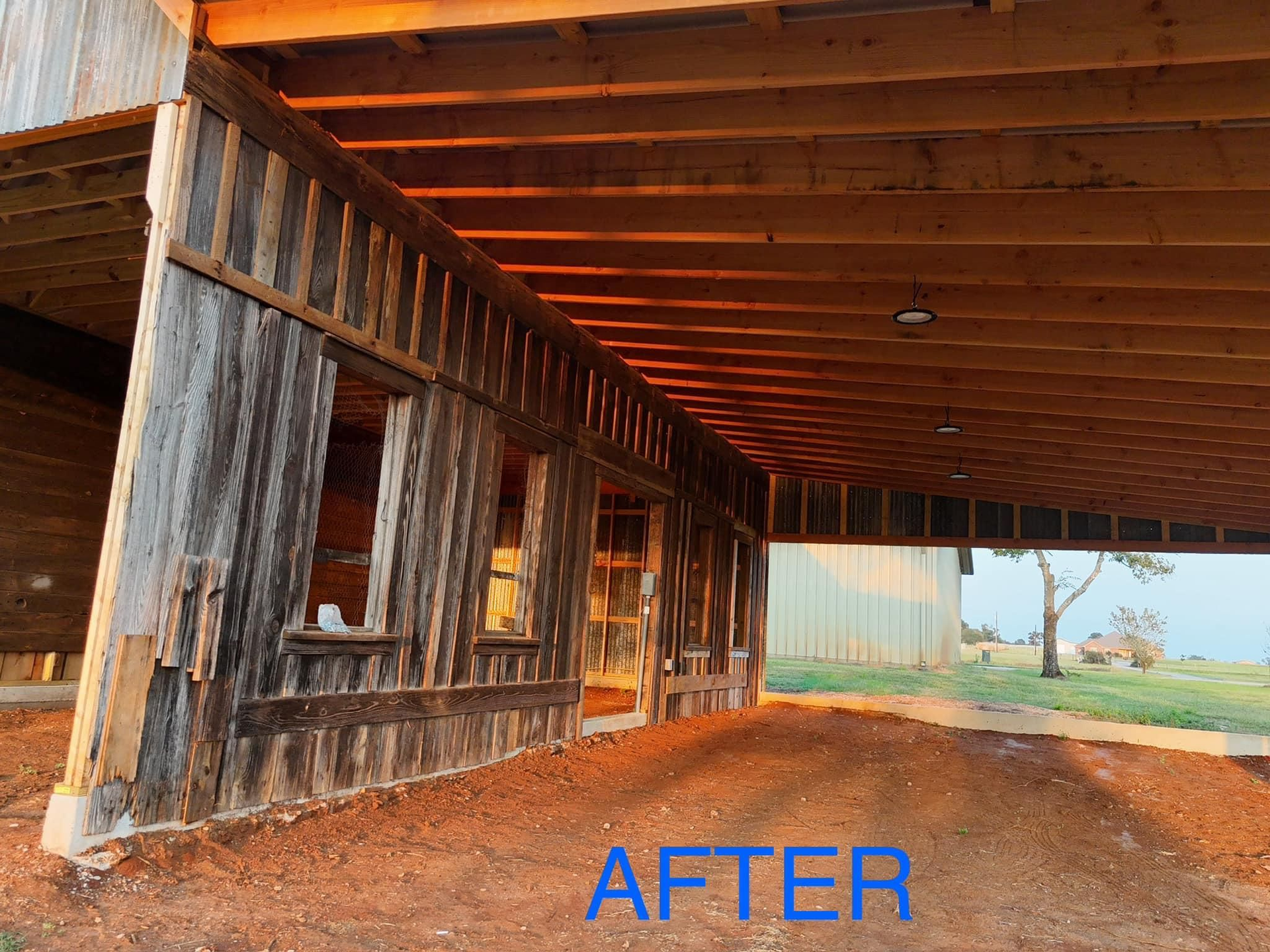 A picture of a barn under construction with the words after written on it.