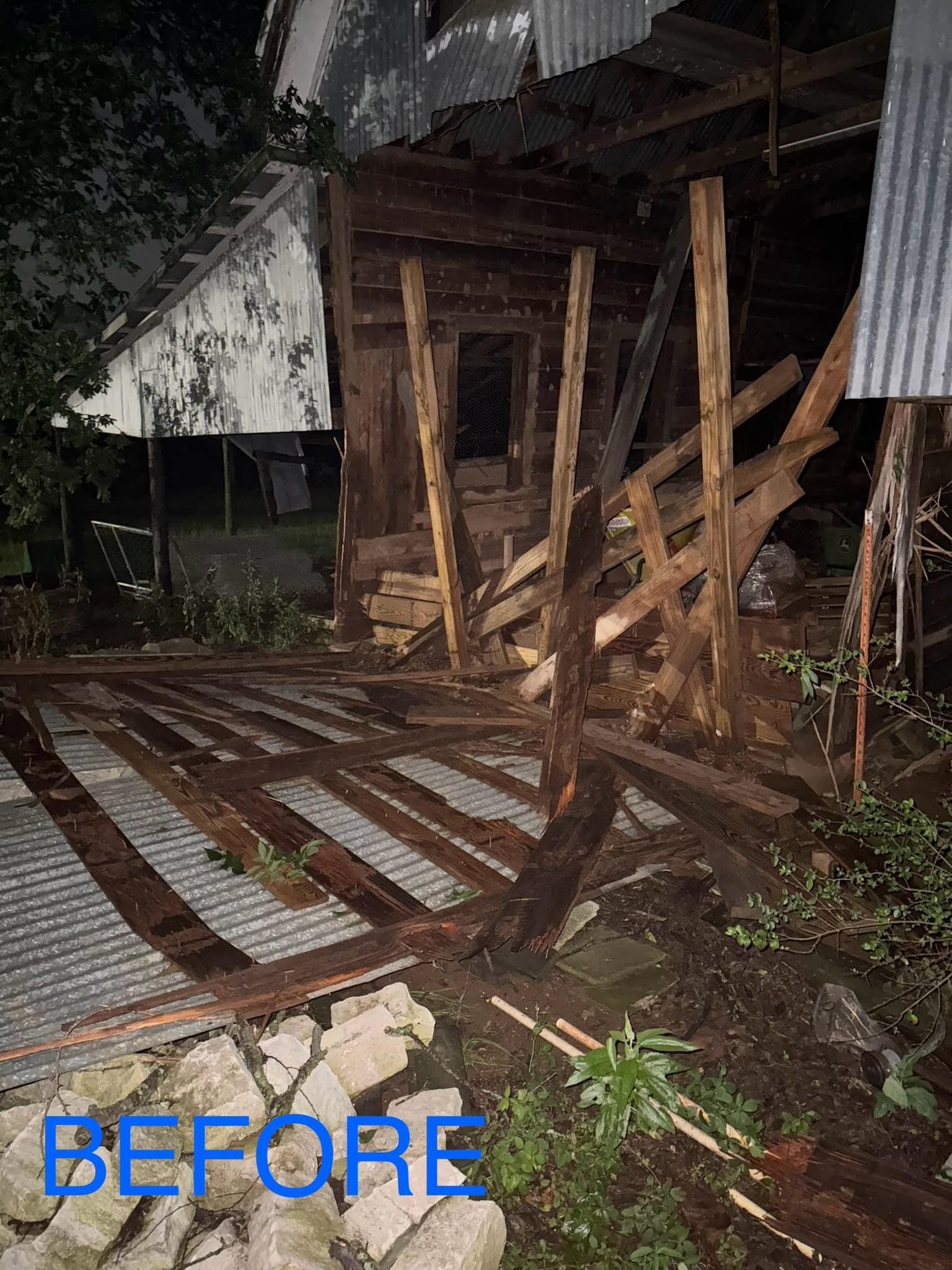 A picture of a wooden structure before being demolished.