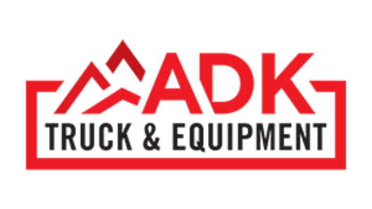 ADK Truck & Equipment logo. Red letters and mountain graphic in a red rectangle. 