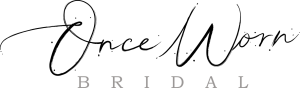 Logo for Once Worn Bridal, featuring cursive text 