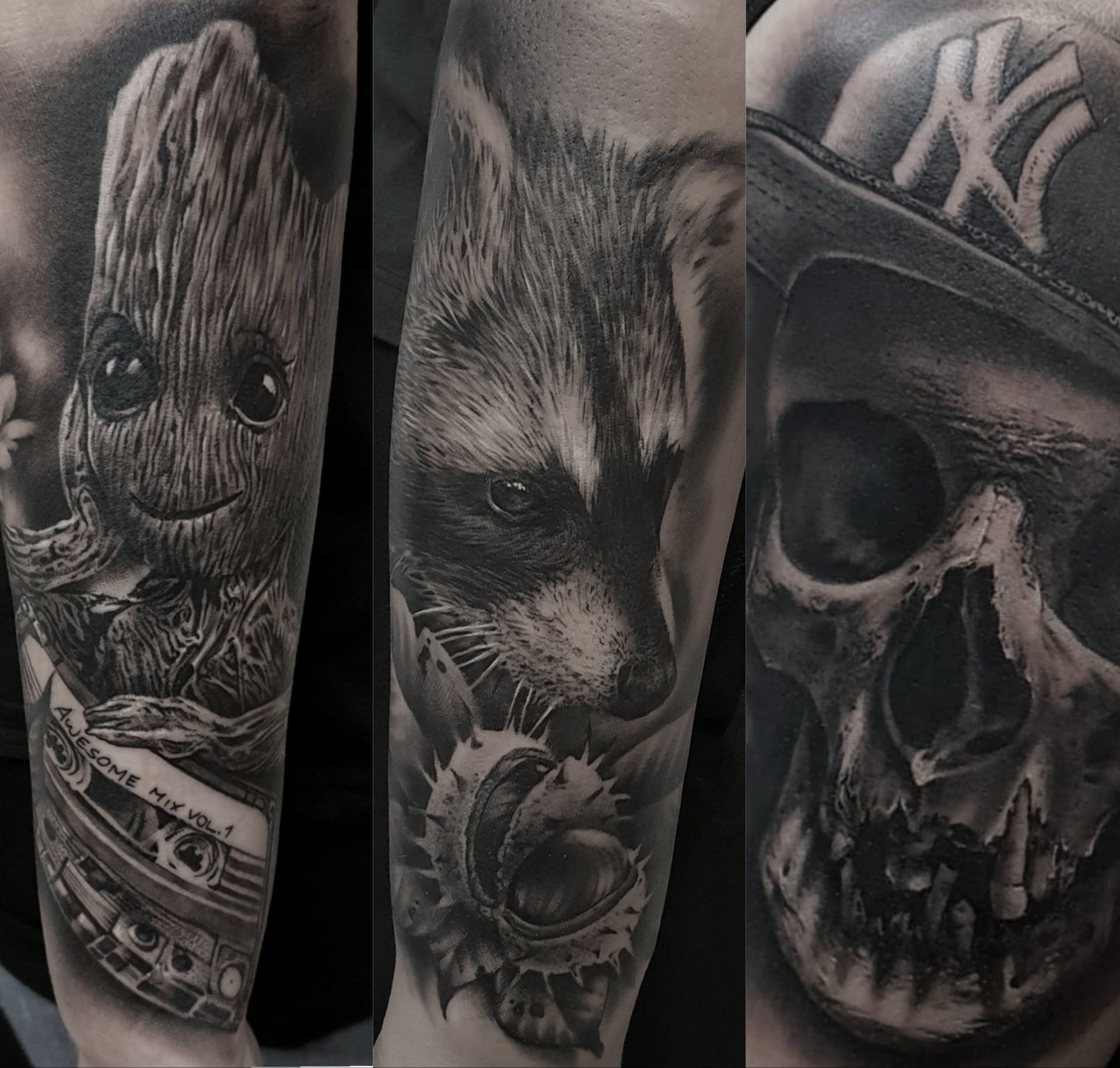 Black and Grey, Groot, Gardien of the Galaxy Tattoos, Racoon, Waschbär, Skull, Army Skull, Totenkopf, MARVEL, Marvel Cinema Tattoo, header mit Tattoo, Tattoos, Neotraditional, Black and Grey, Farbrealismus, Color realism, Oldschool tattoo, oldshool, Script, Black and Grey realistic, American traditional, zum weissen hai, zum weißen hai, Logo, Bad Boll, Göppingen, Stuttgart, Reutlingen, Ulm, Plochingen, Esslingen, Kirchheim, Weilheim, 0711, 0711 Nadelspiel, Hai, Hieronymus Röhrig, roehrig, Marlene Vogel, dope tattoo,