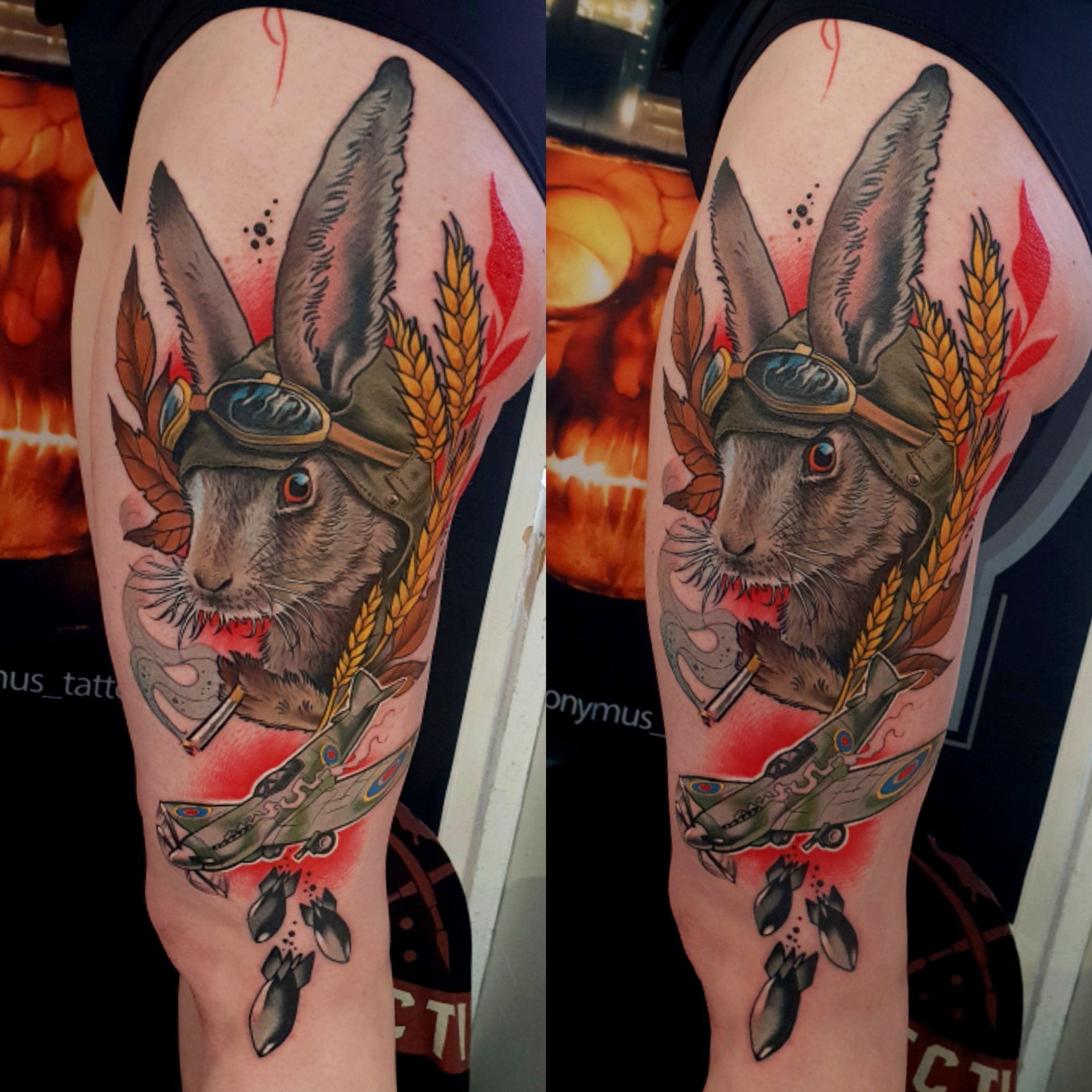 Hase Tattoo, Rabbit Tattoo, Alice in Wonderland, Alice im Wunderland, zu spät zu spät, Neotraditional, Farbrealismus, Color realism, Hieronymus Röhrig, roehrig, Marlene Vogel,