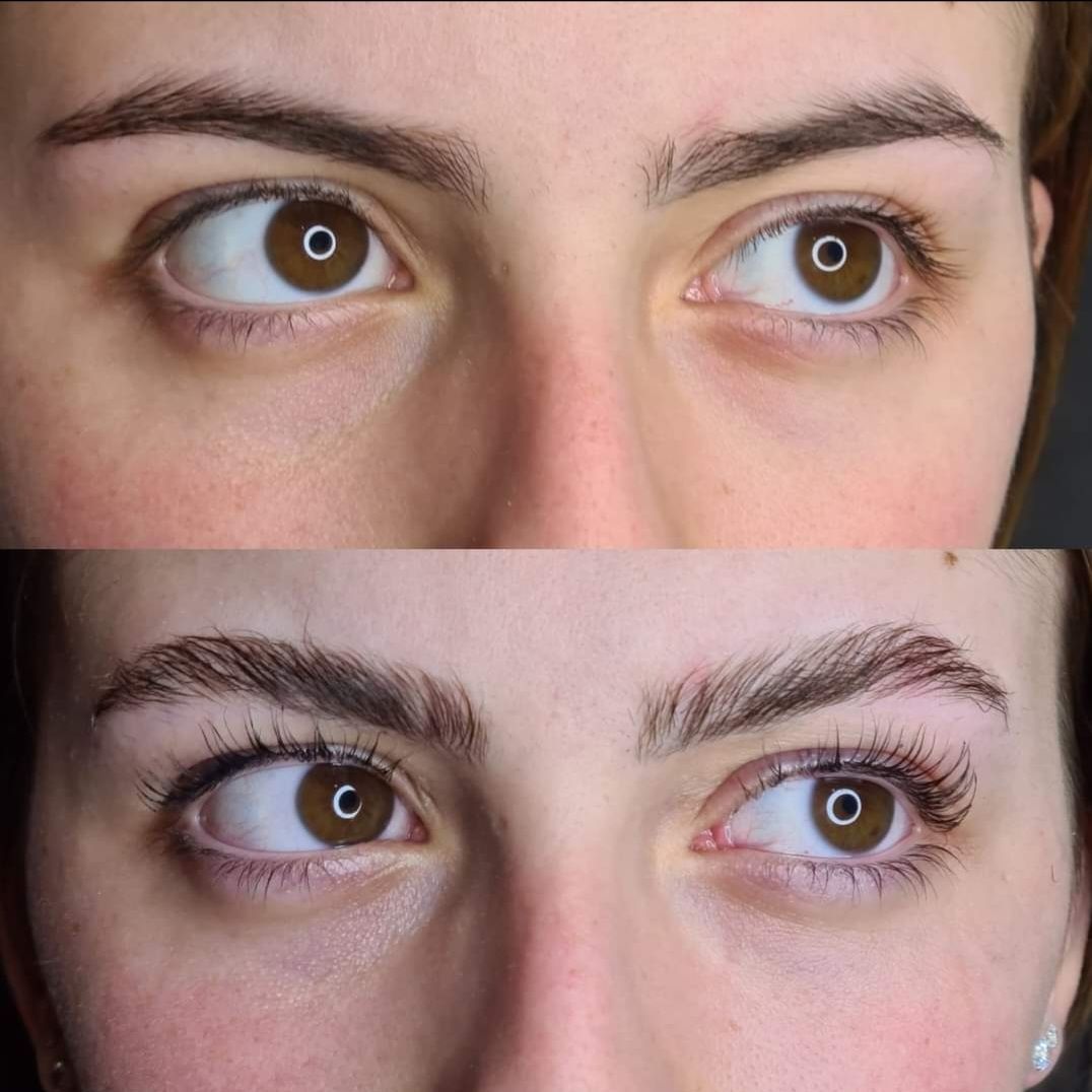 Wimpern und Augenbrauen vorher nacher Bild