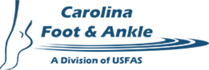 Logo for Carolina Foot & Ankle with a foot graphic and text. 