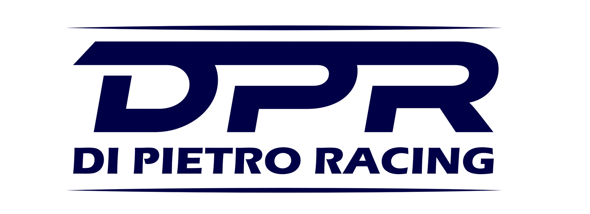 Logo per Di Pietro Racing in blu navy e bianco, con le lettere DPR sopra la scritta