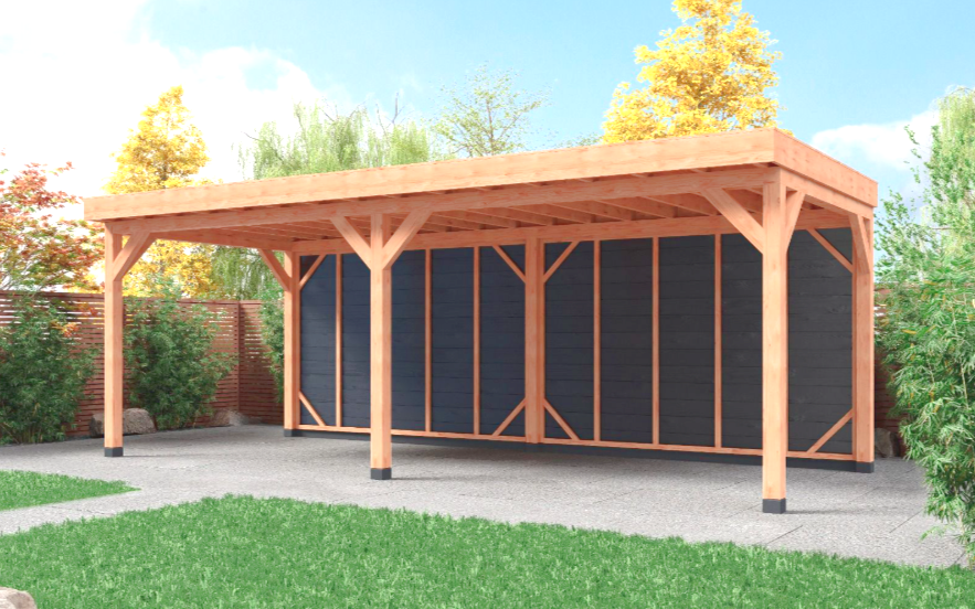 Overkapping met zwarte rabatdelen