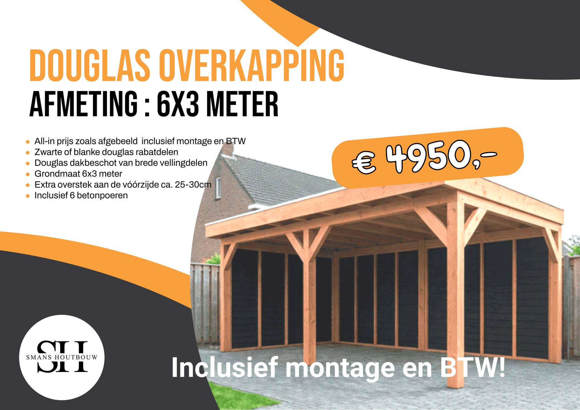 Aktie overkapping 6x3 meter € 4950,-