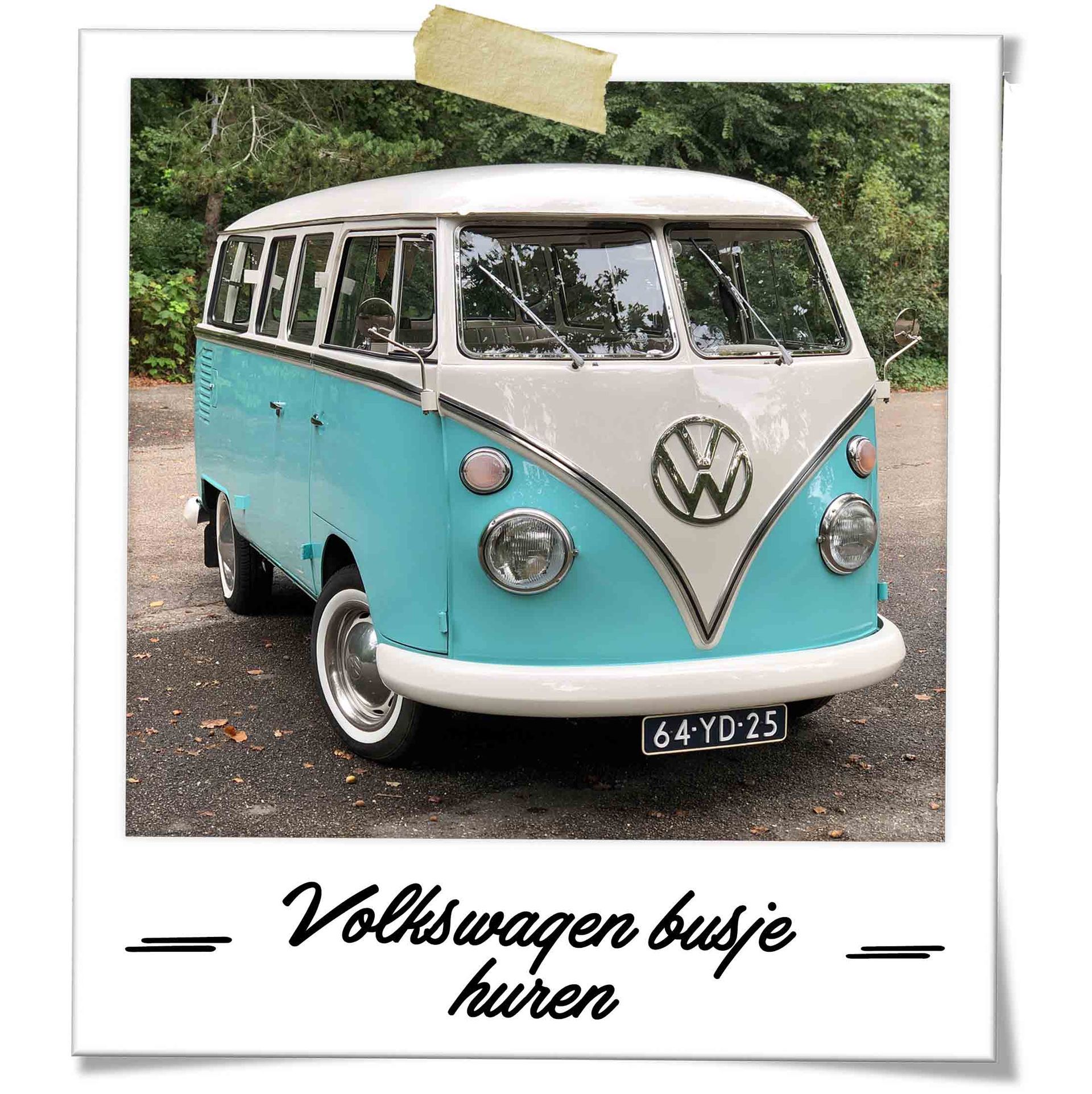 Volkswagenbusje huren, Volkswagen T1, Trouwauto, Trouwvervoer, Volkswagenbusje turquoise, Volkswagenbus blauw