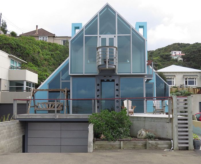 A blue house with a balcony and stairs — Wellington, NZ — Gavin Chan Decorators Ltd
