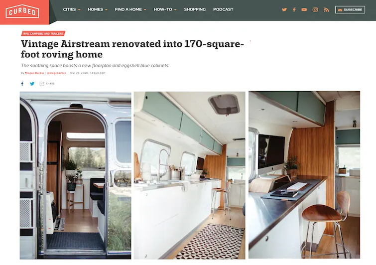 Airstream Exterior, Kitchen and Workspace photos for article on Curbed.com